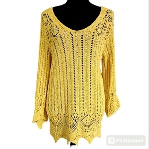 Rain + Rose Butter Yellow Crochet Open Knit Sweater Top sz M